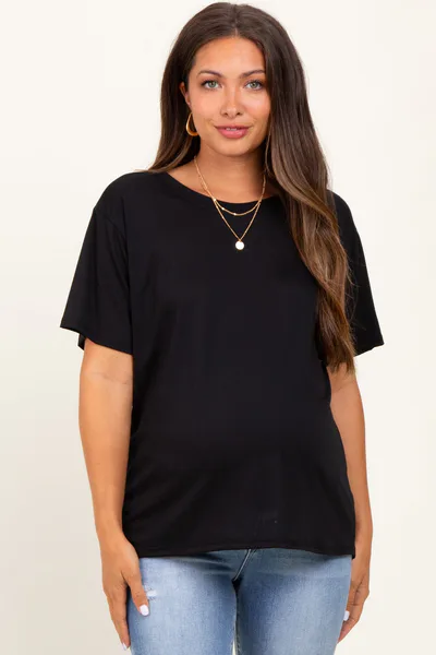 PinkBlush Black Relaxed Fit Short Sleeve Maternity Tee