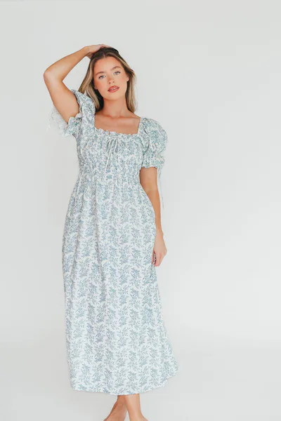 Worth Collective 100% Cotton Savanna Steppe Dress in Blue- Bump Friendly & Inclusive Sizing