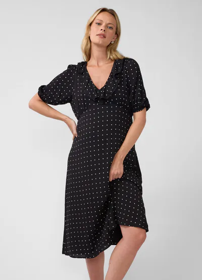 Ingrid & Isabel Ruffle V-Neck Maternity Midi Dress