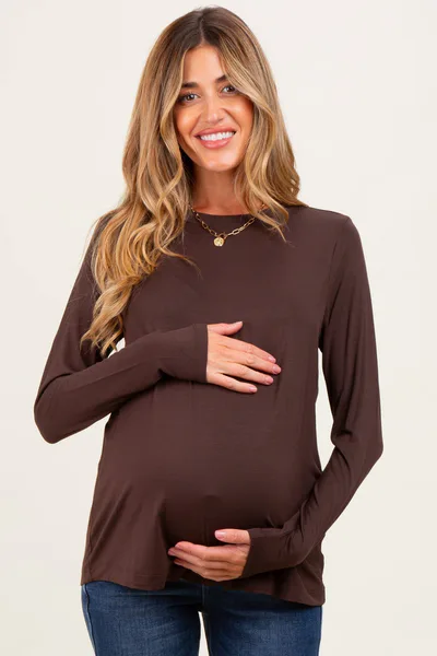 PinkBlush Brown Long Sleeve Maternity Top