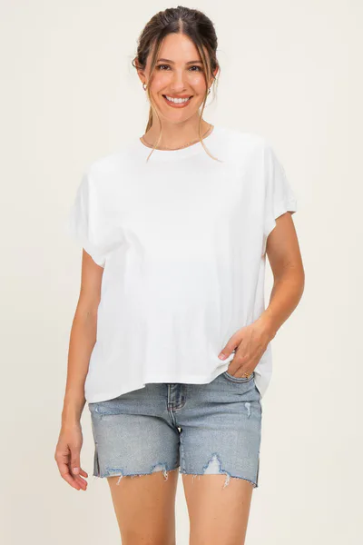PinkBlush Medium Denim Midi Maternity Short