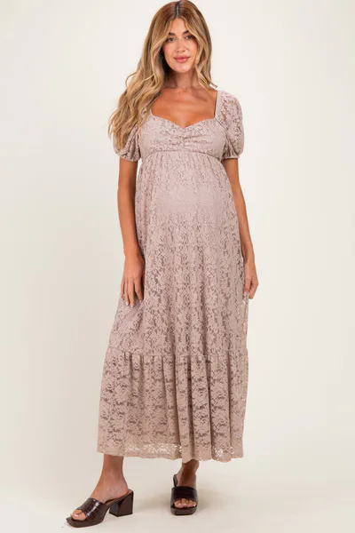 PinkBlush Mocha Lace Maternity Maxi Dress