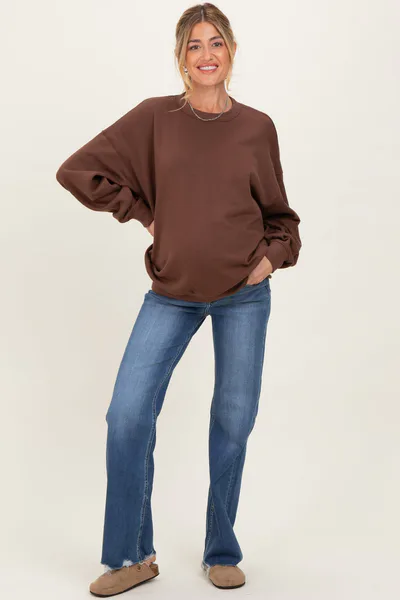 PinkBlush Navy Blue Fray Hem Straight Leg Maternity Jeans