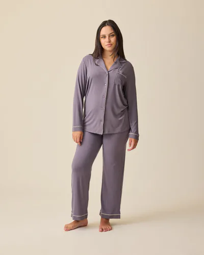 Kindred Bravely Clea Bamboo Long Sleeve Pajama Set | Granite