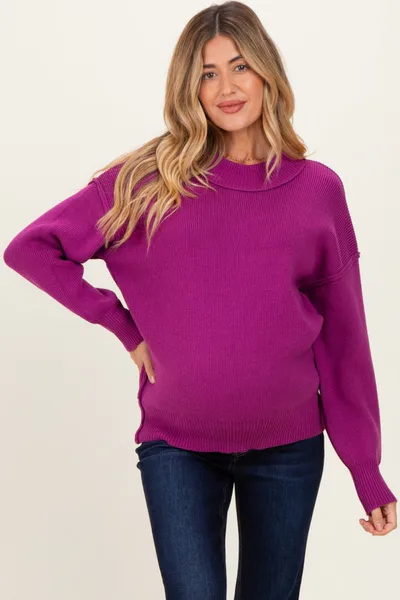PinkBlush Plum Wide Neck Drop Shoulder Maternity Sweater