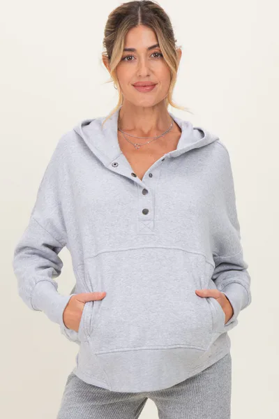 PinkBlush Heather Grey Fleece Snap Button Maternity Hoodie