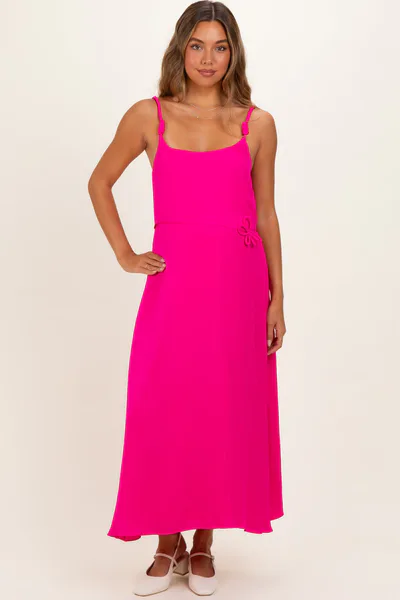 PinkBlush Hot Pink Sleeveless Flower Belt Maxi Dress