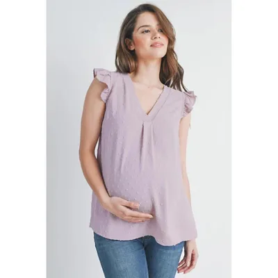 Target Hello Miz Women's Swiss Dot V Neck Flutter Cap Sleeve Maternity Top - Lavender - X Large