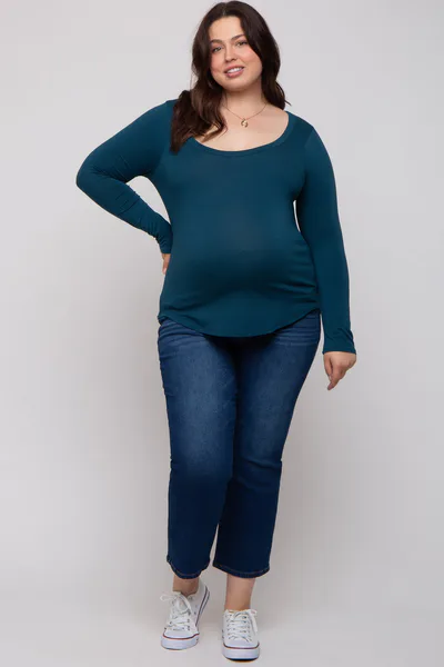 PinkBlush Dark Teal Basic Long Sleeve Plus Maternity Top