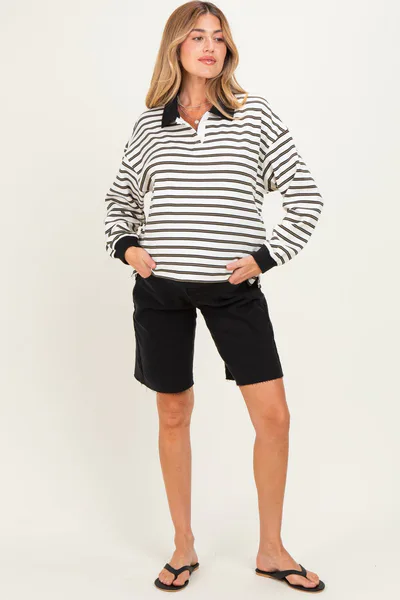 PinkBlush Black Raw Hem Maternity Denim Bermuda Shorts
