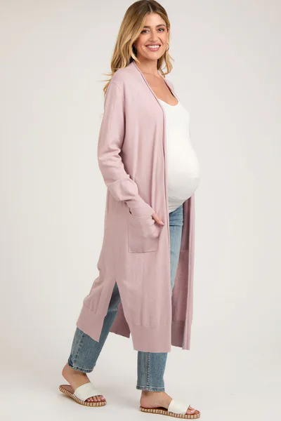 PinkBlush Light Pink Long Maternity Cardigan