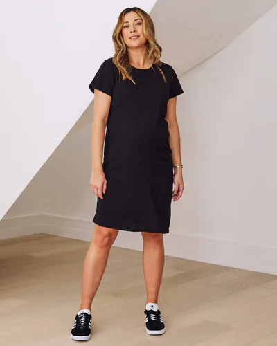 Angel Maternity Delphy Cotton Maternity Tee Dress In Black