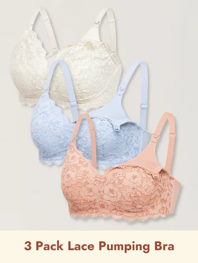 Momanda 3 Pack Cotton Lining Lace Pumping Bra