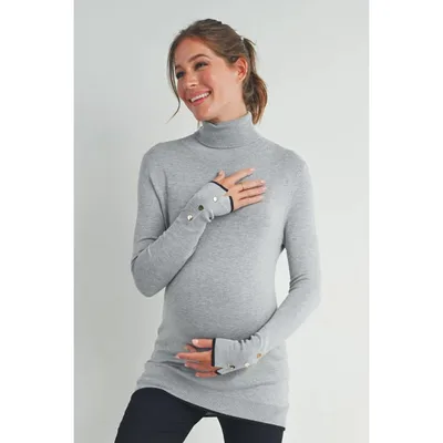 Target Hello Miz Women's Long Sleeve Mock Neck Button Cuff Maternity Top - Heather Grey - Medium