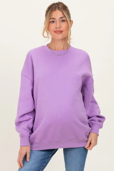 PinkBlush Lavender Oversized Maternity Fleece Sweatshirt