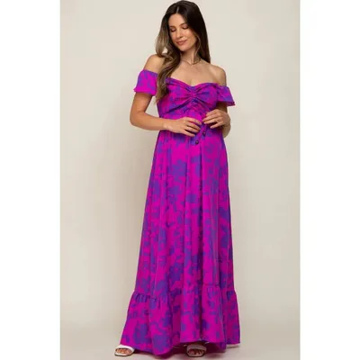 Target Pinkblush Magenta Floral Smocked Cinched Top Maternity Maxi Dress Large