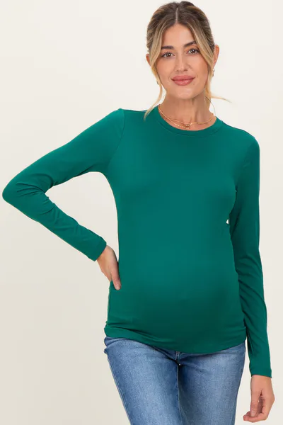 PinkBlush Forest Green Basic Long Sleeve Maternity Top