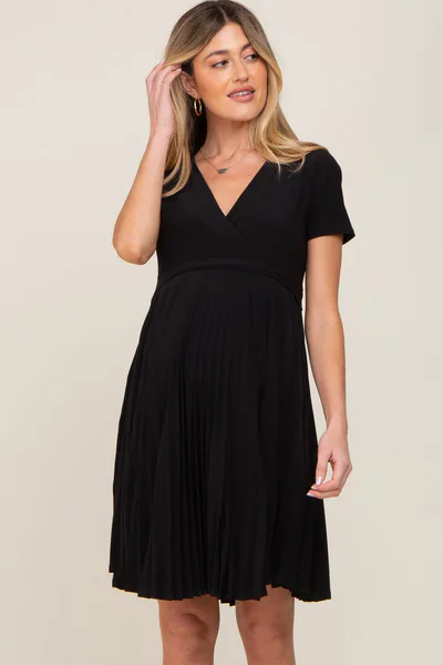 PinkBlush Black Pleated Maternity/Nursing Dress