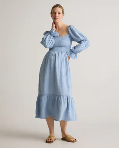 Quince 100% Organic Cotton Gauze Maternity Smocked Midi Dress