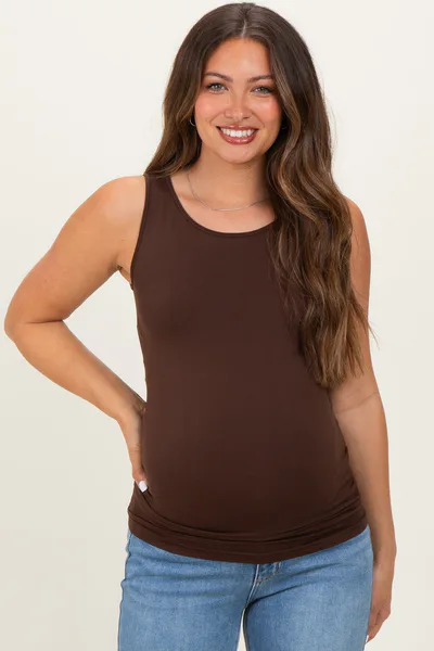 PinkBlush Brown Basic Seamless Maternity Tank
