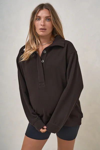 Bae the Label Settle In Snap Front Sweat - Chocolate