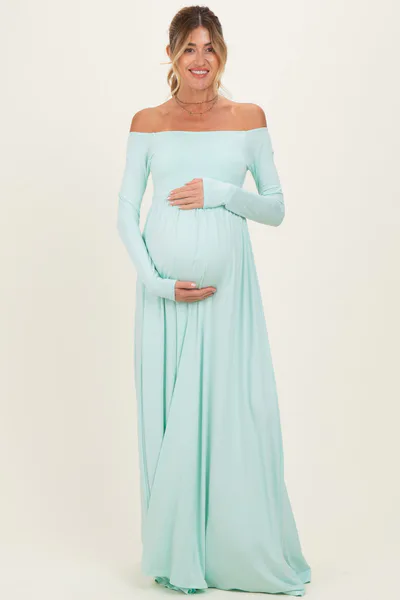 PinkBlush PinkBlush Mint Off Shoulder Maternity Maxi Dress