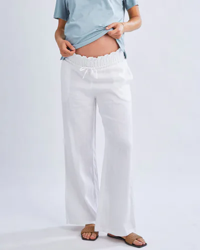 Angel Maternity Giulia Maternity Linen Pants in White