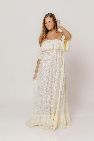 Worth Collective Blakely Maxi Dress in Cream- Bump Friendly