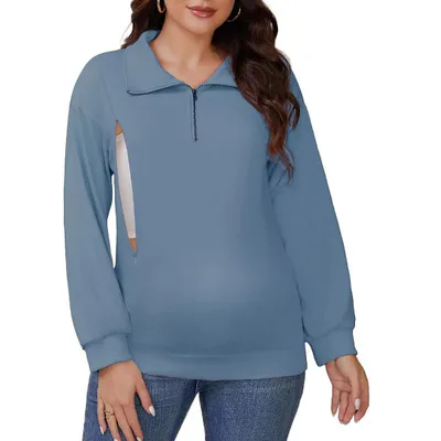 Target INSPIRE CHIC Women's Nursing Maternity Zipper Shirt Pregnancy Long Sleeves Polo Tops Breastfeeding Sweatshirt Large Blue