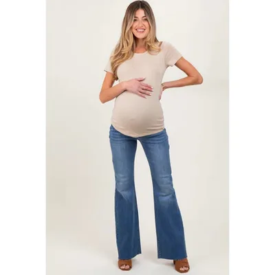 Target PinkBlush Blue Raw Cut Hem Flare Maternity Jeans Blue 28
