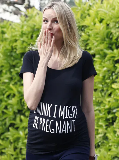 Angel Maternity Basic Maternity Slogan Fitted Tee - I Think I might Be Pregnant