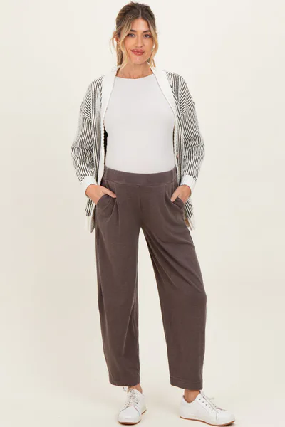 PinkBlush Brown Mineral Wash Pleated Maternity Lounge Pants