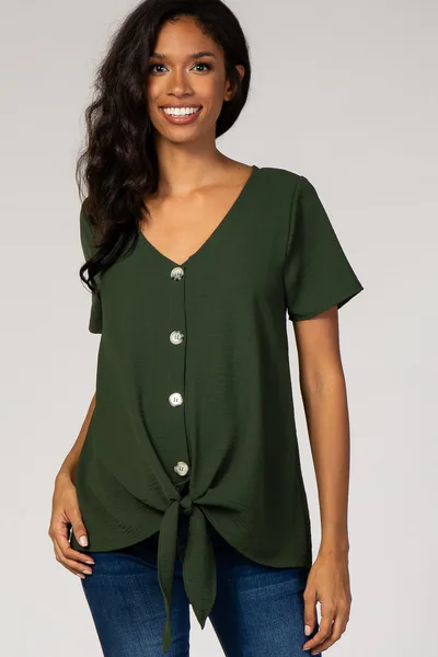 PinkBlush Olive Button Tie Front Maternity Top