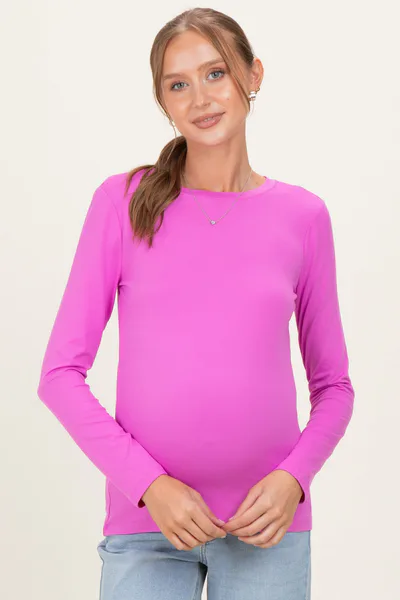 PinkBlush Bright Mauve Basic Long Sleeve Maternity Top