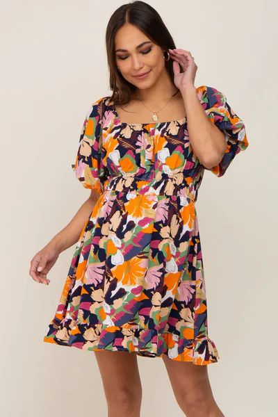 PinkBlush Multicolor Floral Pint Puff Sleeve Maternity Dress