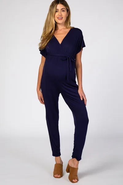 PinkBlush Navy Wrap Tie Maternity Jumpsuit