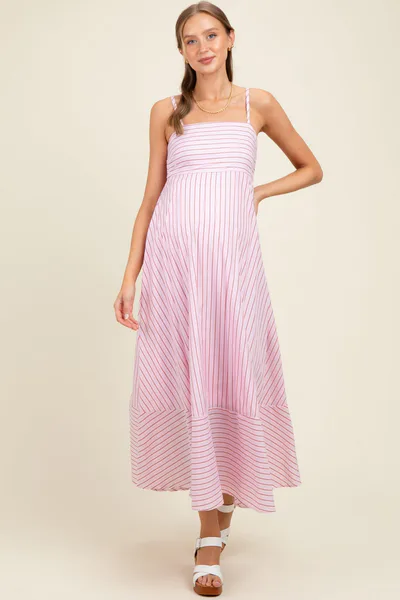 PinkBlush Light Pink Spaghetti Strap Stripe Maternity Maxi Dress