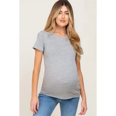 Target PinkBlush Heather Grey Basic Crew Neck Maternity Tee Heather Grey Large