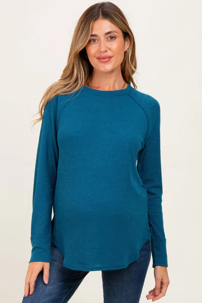 PinkBlush Teal Baby Waffle Knit Long Sleeve Maternity Top