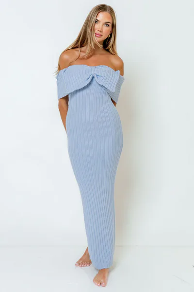 Worth Collective Aston Bow Front Maxi Sweater Dress in Baby Blue - Bump Friendly & Inclusive Sizing - Soft Premium Luxe Fabric *5/31 PRE-ORDER*