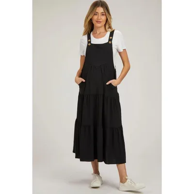Target Pinkblush Black Button Sling Tiered Maternity Midi Dress Large