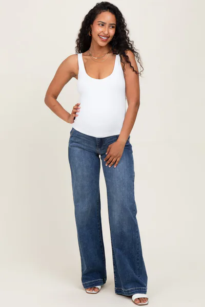 PinkBlush Navy Blue Vintage Wash Wide Leg Maternity Jeans