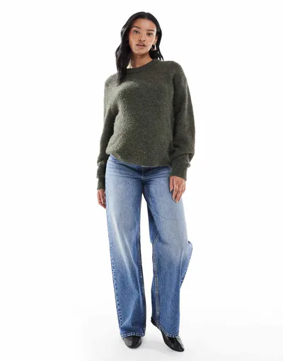 ASOS wide leg dad jeans in mid blue