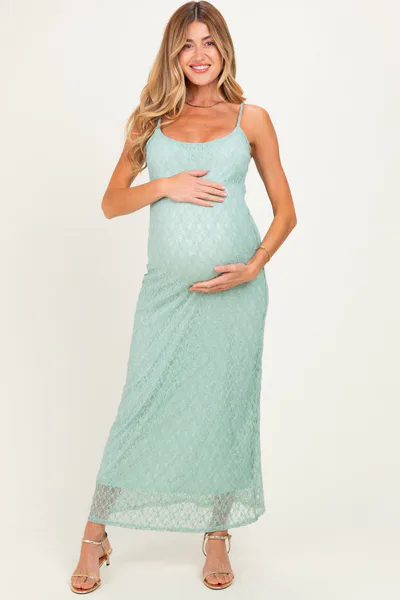 PinkBlush Sage Sleeveless Lace Square Neck Maternity Maxi Dress