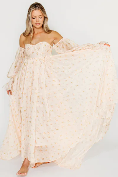 Worth Collective Delilah Maxi Dress with Train in Peach - Bump Friendly (XS-3XL)