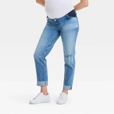 Target Under Belly Low-Rise Straight Maternity Pants - Isabel Maternity by Ingrid & Isabel™ Medium Wash 17: Cotton Denim, Stretch, Rolled Hem