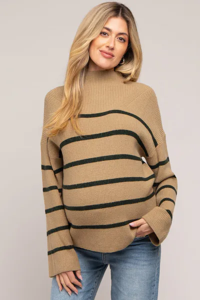 PinkBlush Olive Striped Mock Neck Maternity Sweater