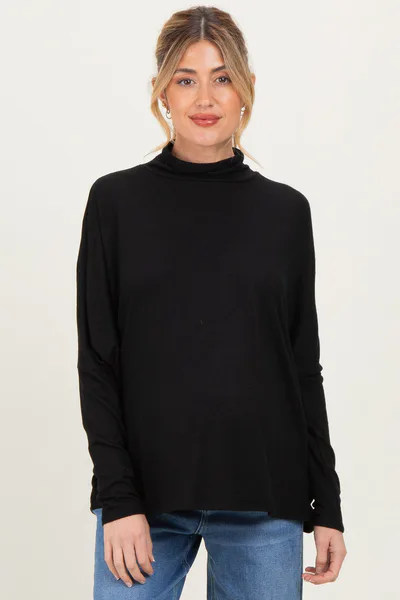 PinkBlush Black Draped Oversized Turtleneck Dolman Sleeve Maternity Top