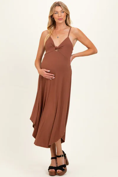 PinkBlush Rust Solid V-Neck Cami Maternity Dress