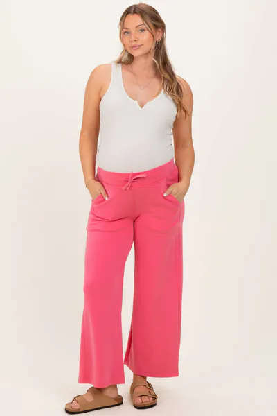 PinkBlush Fuchsia Ankle Wide Leg Maternity Lounge Pants